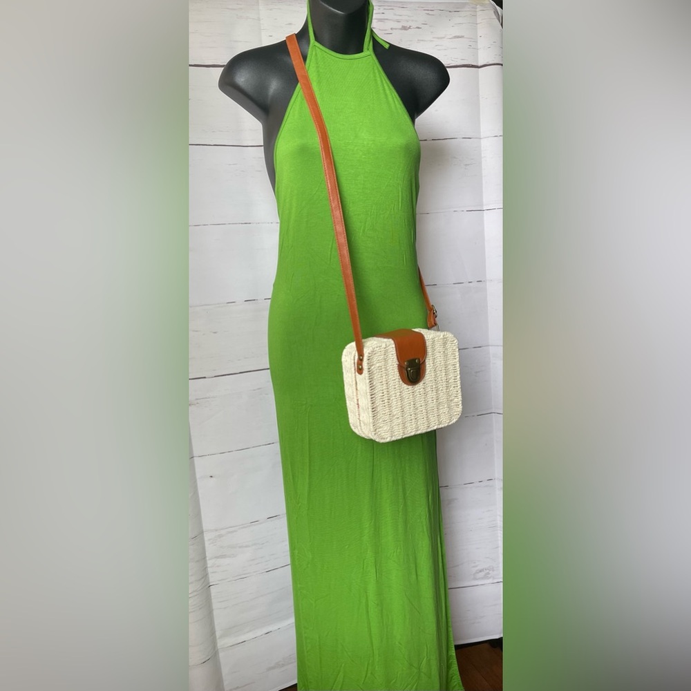 Open Back Halter Maxi Dress - Green Sz S